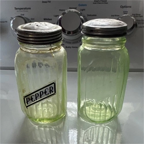 Hazel Atlas Depression Glass Green Salt and Pepper shakers