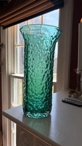 Vintage Blenko Art Glass Waterfill Vase 9821S Kiwi Green 10.5” Mid Century MCM