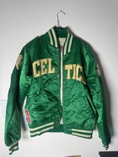 Vintage Boston Celtics Starter Satin Jacket NBA Bomber Green Snap Front