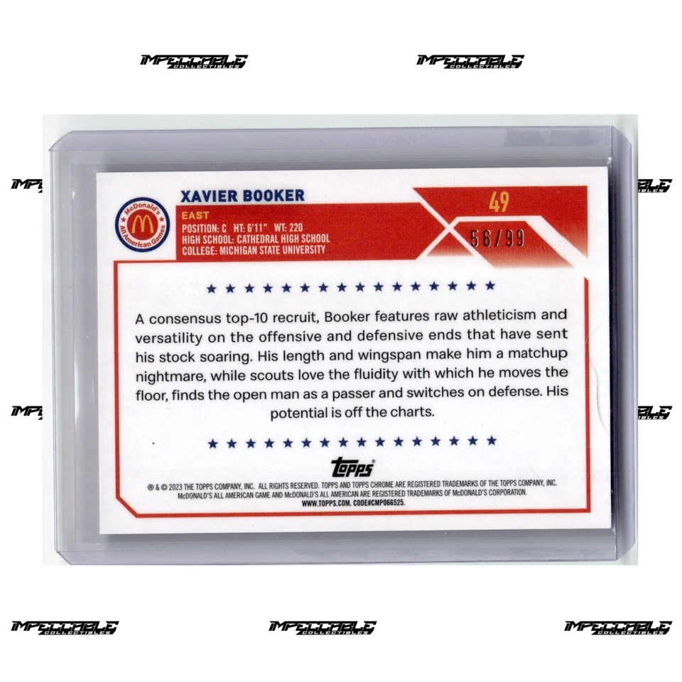 2023 Topps McDonald's A/A - Blue Diamond #49 Xavier Booker Rookie /99 - Image 2 of 2