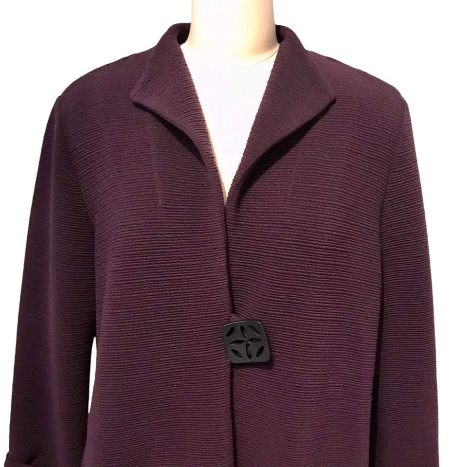 Joseph Ribkoff Long Knit Jacket Deep Plum Artsy Office Women’s Sz 10 - Image 2 of 4