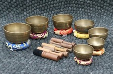 Special set of 7 Mantra etched singing bowls, Tibetan bowls for meditation, yoga