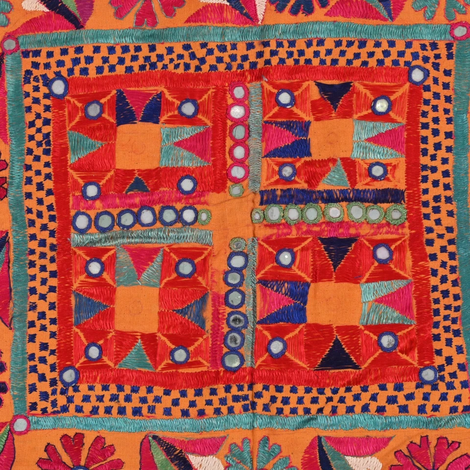 Cotton Floral Wall Hanging Vintage Embroidery Mirror Work Wall Tapestry 3 x 3 ft - Image 4 of 4