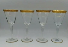 Tiffin Gold Band (Fruit & Flower Pattern) Water Goblets? ca. 7 5/8"  Set Of 4