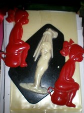 Vtg Plaque 2 Girls on Toilet Potty for the Bathroom Door  1 boy under a shower