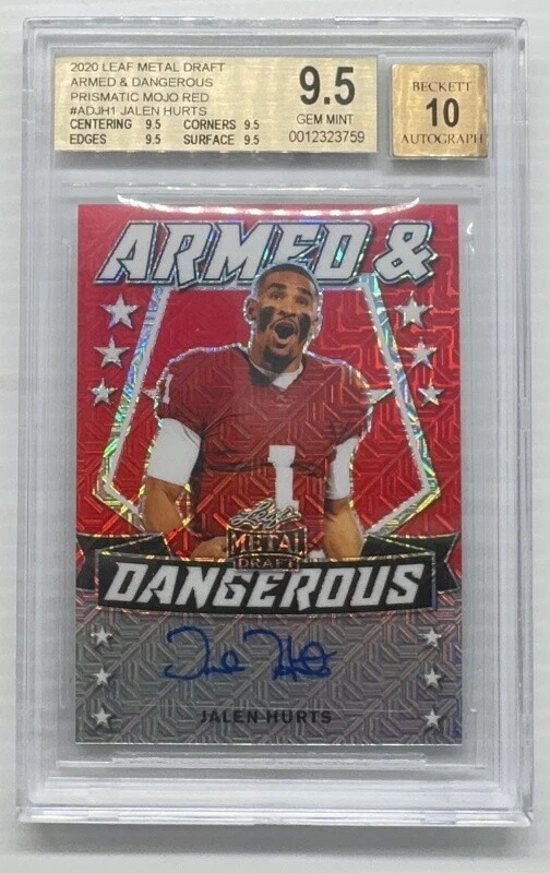 Jalen Hurts Leaf Metal Draft Armed & Dangerous Autographs #ADJH1 Red/White/Blue Mojo