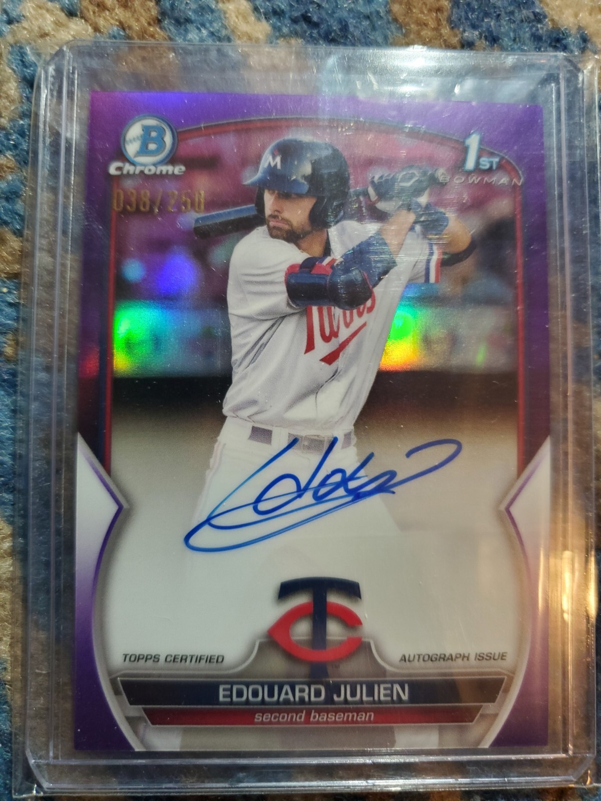 2023 Bowman Chrome Edouard Julien 1st Prospect Purple Refractor AUTO /250 PSA 9