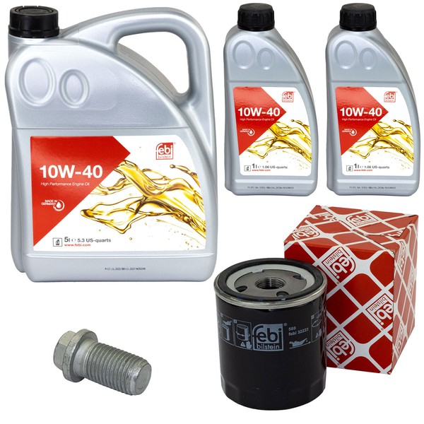 MotoröL Set Febi SAE 10W-40 7 Liter + ÖLfilter + Schraube FüR Fiat Ducato 2.0JTD-image