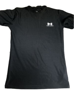 Under Armour Boys Size Youth Large Black Loose Fit Short Sleeve YLG White  Logo