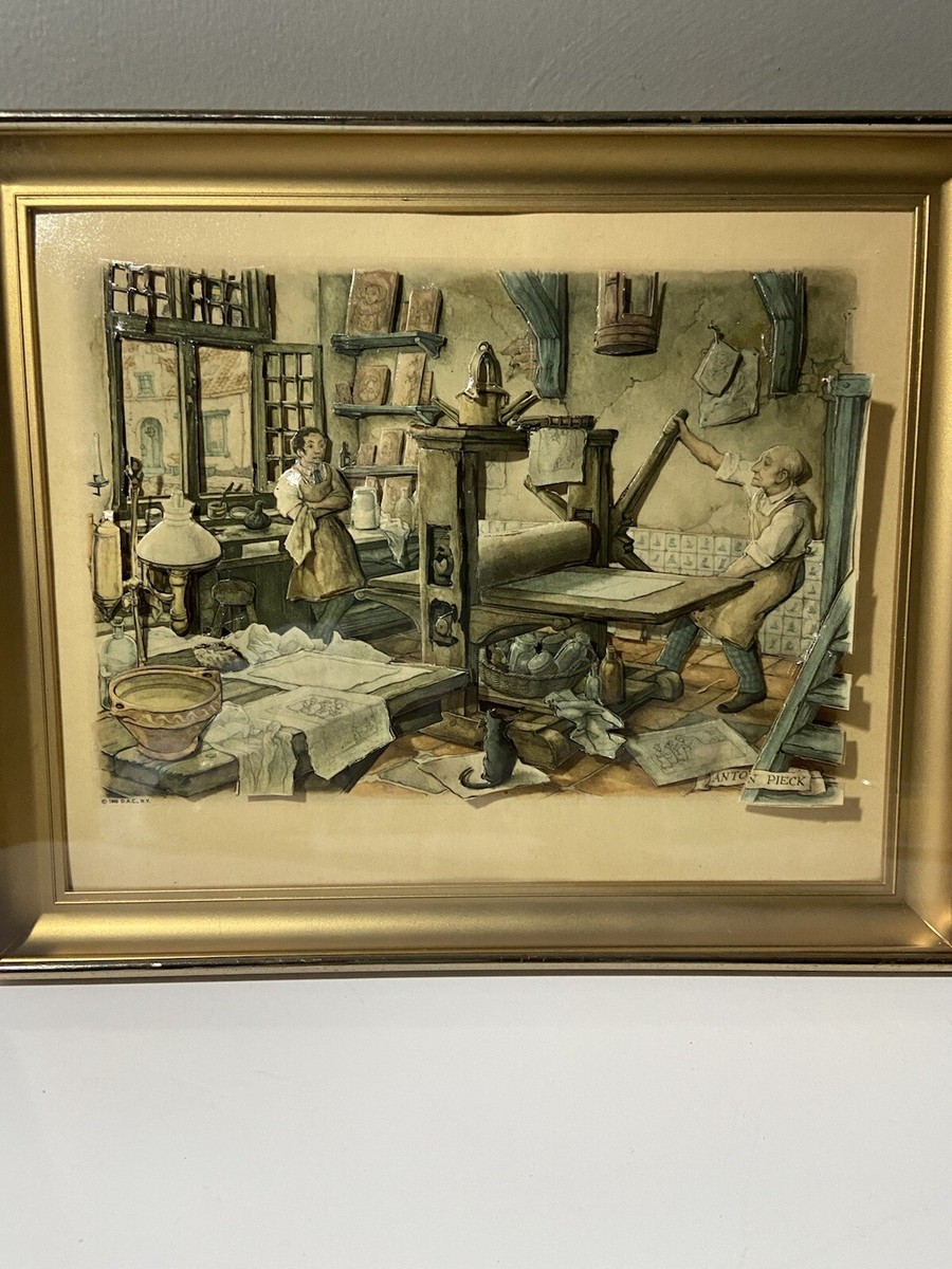 立体絵画　ANTON PIECK Vintage 1968 Anton Pieck 3D Diorama Art D.A.C., The Printing Press