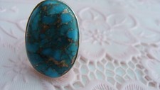 Ancienne bague  argent turquoise incrustée d'or Sterling Silver Turquoise Ring 