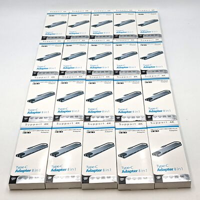 8-in-1 USB-C Adapter Hub - HDTV, SD/TF, USB3.0, USB-C, PD, & LAN - Pack of 20