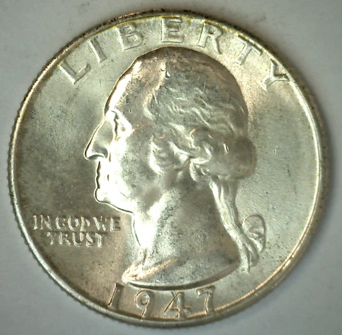 BU 1947 D Washington UNCIRCULATED Silver Quarter 25c US Coin Denver Mint Coin