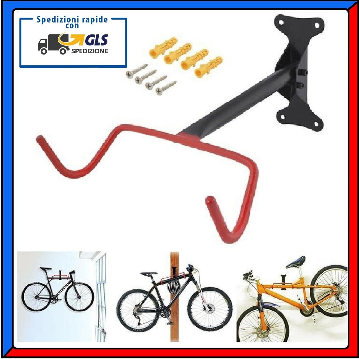 SUPPORTO PORTABICI PORTA BICI STAFFA APPENDI BICICLETTA DA PARETE DA MURO  STAND