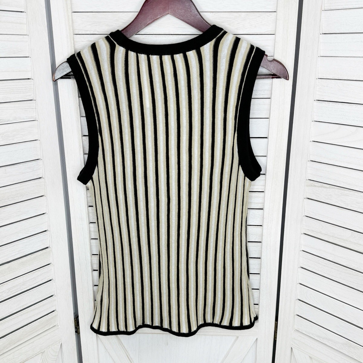 売れ筋商品|||ニューヨークコレクション カットソー トップス レディース Women's Sleeveless Knit Y-neck Top Gold Black Animal New York & Co Knit Top Womens Large Black Tan Striped Ribbed
