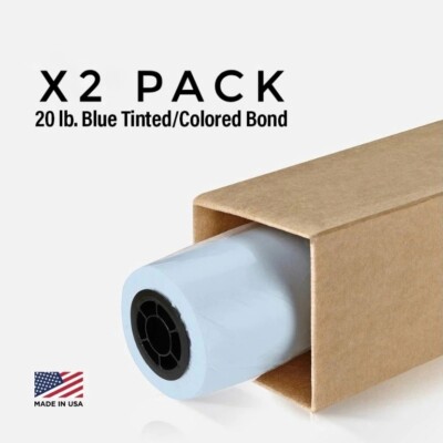 30'' X 300' ROLLS, 20 LB BLUE TINTED/COLORED BOND PLOTTER PAPER ON 2'' CORE
