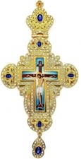 Pectoral Cross Blue Stones Crystallized Christian Priest Bishop Crucifix Pendant