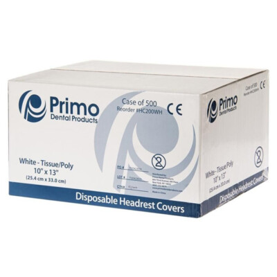 Primo 10'' x 13'' Tissue/Poly Head Rest Covers, Box of 500