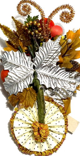 Handmade Thanksgiving Gold Corsage Glass Ball Ribbon Pinecones Turkey Puff Balls - Picture 7 of 8