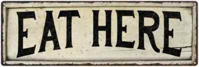 EAT HERE Farmhouse Style Wood Look Sign Gift   Metal Decor 106180028149