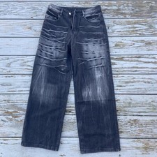 Baggy wide leg Washed faded Black denim skater jeans Vintage Y2k Size 32