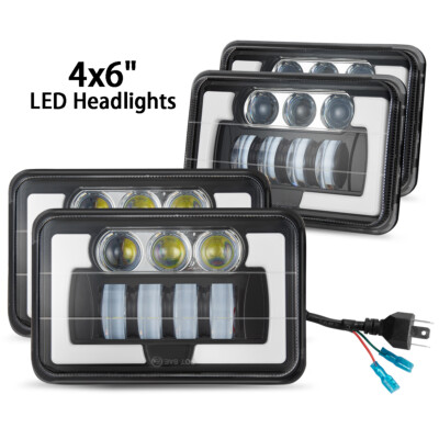 4pcs 4x6'' LED Headlights Hi/Lo/DRL For Kenworth T800 W900 Peterbilt 357 379 378