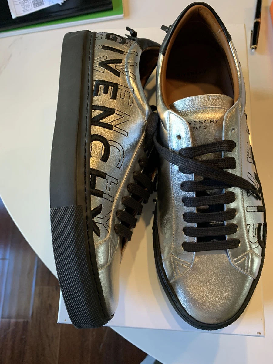 Silver black best sale sneakers