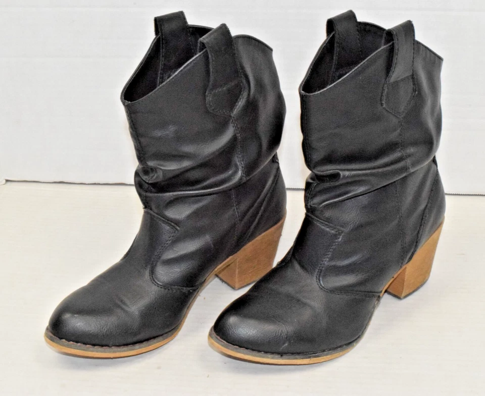 Western Boots Charles Albert Talla 8 Cuero Vegano Negro 2.25 Pulgadas Tacón de Goma Foto 3 de 4