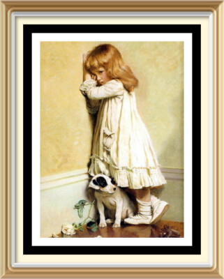 Rahmenfertig montiert 7x5 Druck Charles Burton Barber Druck IN SCHANDE Hund