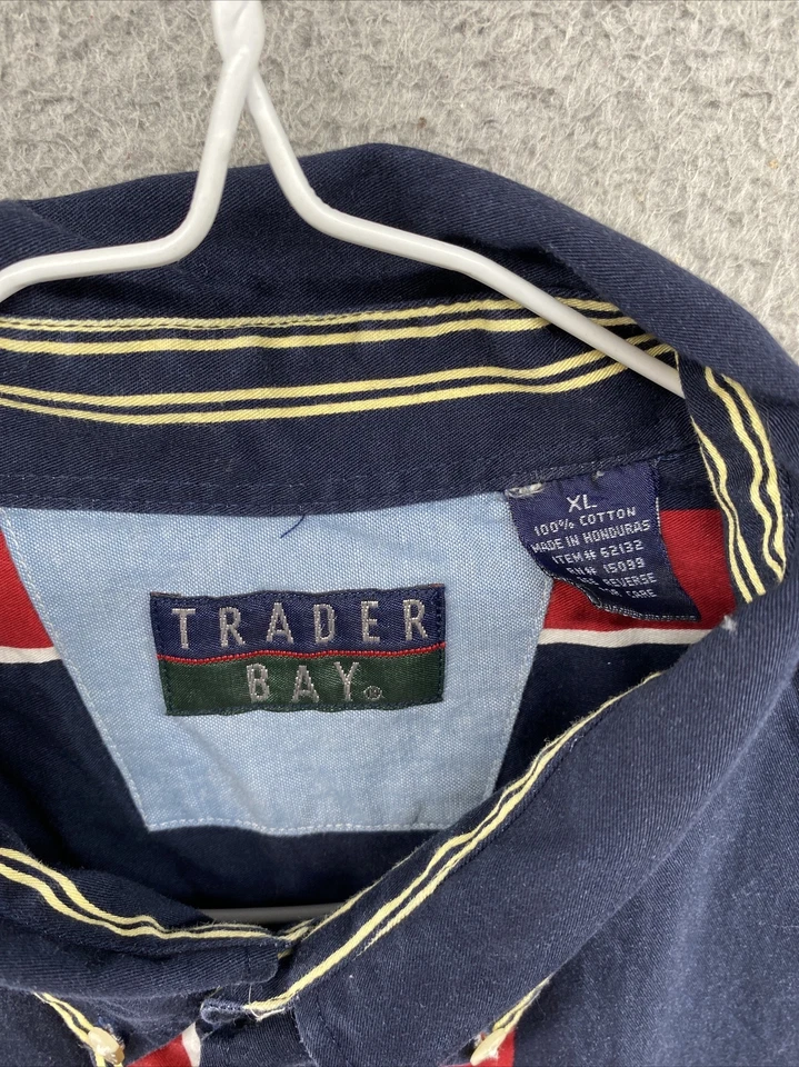 VTG 90s Trader Bay Short Sleeve Button Up Vertical Striped Shirt Men’s Size XL - Image 2 of 4