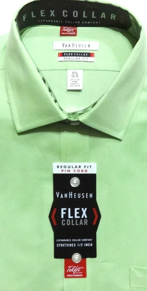 Nueva Camisa Van Heusen Para Hombre Ajuste Regular Cuello Flexible PinCord Mangas Largas Verde Foto 4 de 4