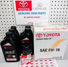 Toyota/Lexus 5 Quart SAE 0W-16 Synthetic Motor Oil +Oil Filter GENUINE OEM PART