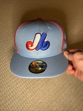 Montreal Expos MLB Powder Blue Pipe 59Fifty Fitted Hat 7 1/4 1982 All Star Patch