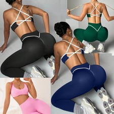 Women's 2 Piece Workout Sets Seamless V Back Scrunch Butt Lifting Gym Outfits