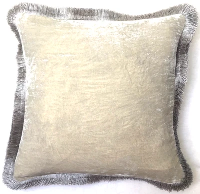 Anke Drechsel Cushion PLAIN Silver Fringe Ice Blue Silk Velvet Kissen Silber - Bild 1 von 4