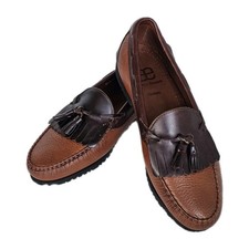 Allen Edmonds Nashua 10A brown two tone leather tassel loafer shoes USA made