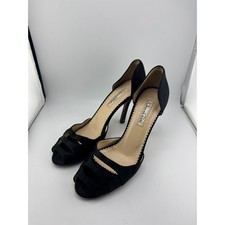 Oscar de la Renta Black Satin Peep Toe dOrsay Pumps Heels Size 39 Italy