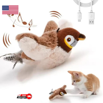 USB Interactive Flying Bird Cat Toy Realistic Sparrow Simulation Electronic US