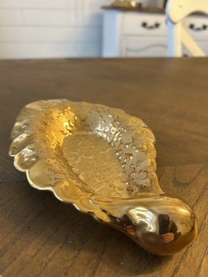 Dixon Art Studios 22 Carat Bright Gold Weeping, Ceramic Leaf Dish 8.5  EUC ￼