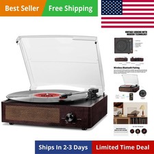 Vinyl Record Player Turntable with Built-in Bluetooth Receiver  2 Stereo Spe...