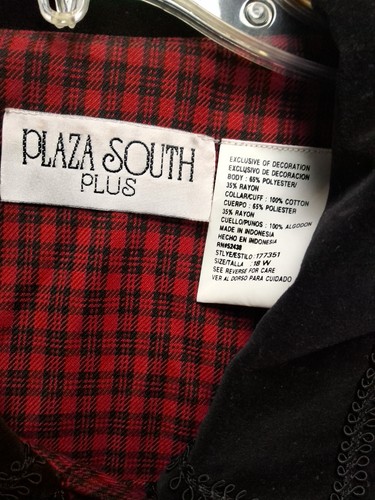 Vintage Plaza South Kleid Damen 18W kariert rot schwarz Samtkragen Langarm - Bild 3 von 8