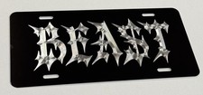 Custom Beast Font Car Tag Diamond Etched Engraved Front Metal License Plate