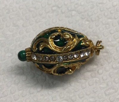 925 Sterling Silver Easter Egg Rhinestones Malachite, Green Enamel Gold Plate.