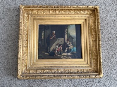 19th Century German Oil in the style of Ludwig Knaus Interior Scene with Family