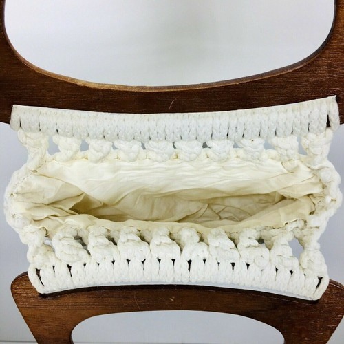 Vintage 70er Makramee Holz Griffe geflochten gehäkelt Boho Hippie Clutch Handtasche - Bild 4 von 4