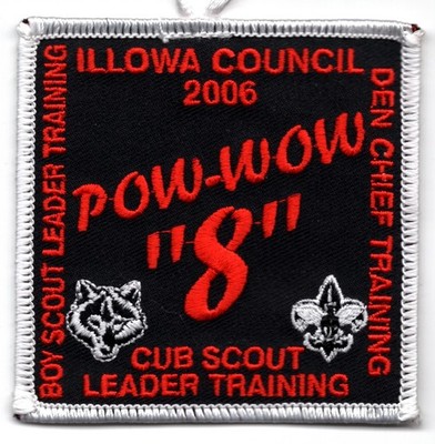 Patch Pow-Wow 8 Scout Leader Training 2006 Illowa Council IL IA BSA White 3x3''