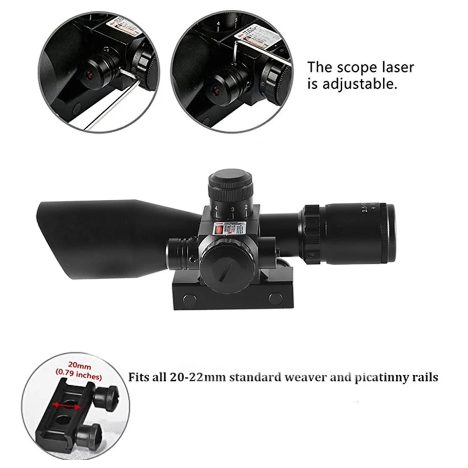 Mira telescópica láser caza riel de 20 mm 2,5-10x40 roja/verde doble iluminada Mil-dot Foto 3 de 4