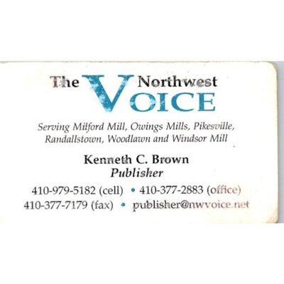 The Northwest Voice Kenneth Brown Baltimore MD Vintage Business Card STB7-BC1