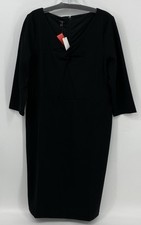 Talbots Womens Black Size 16 Pet 3/4 Long Sleeve Shift Dress NWT
