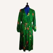 Green Floral Long Sleeve Faux Wrap Dress Size 16